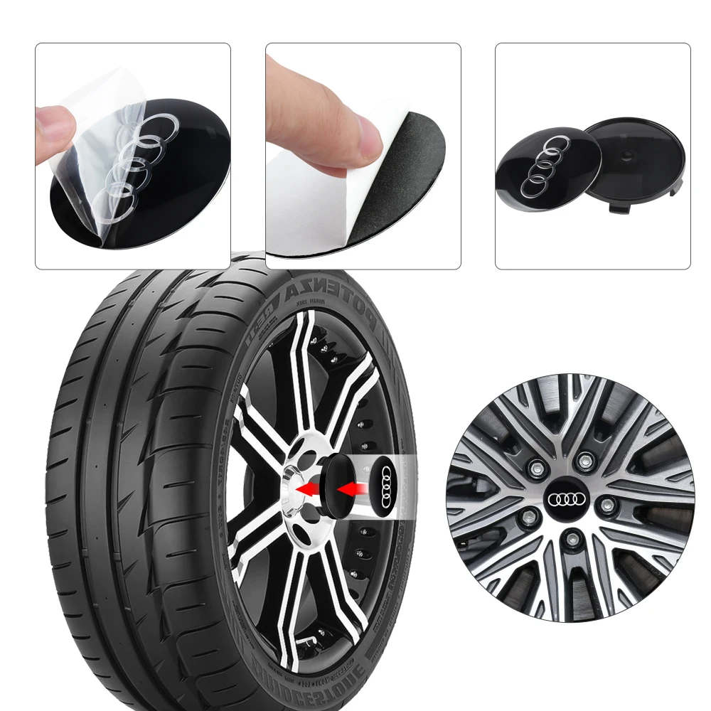 4pcs 56/65mm Car-Wheel Center Hub Stickers 60/68mm Wheel Center Hub Caps For Audi S RS A3 A4 A1 A2 Auto Decoration Accessories