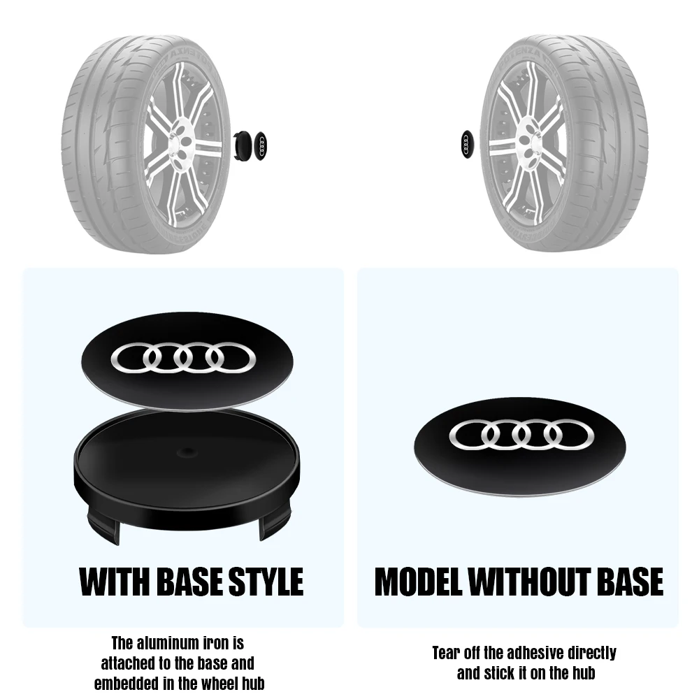 4pcs 56/65mm Car-Wheel Center Hub Stickers 60/68mm Wheel Center Hub Caps For Audi S RS A3 A4 A1 A2 Auto Decoration Accessories