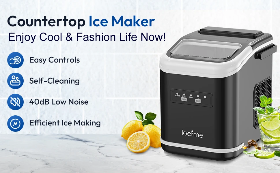 Loefme Electric Ice Maker Professional Ice Cube Maker Portable Automatic Cleaning Bullet Round Ice Block Making Machine Home Bar