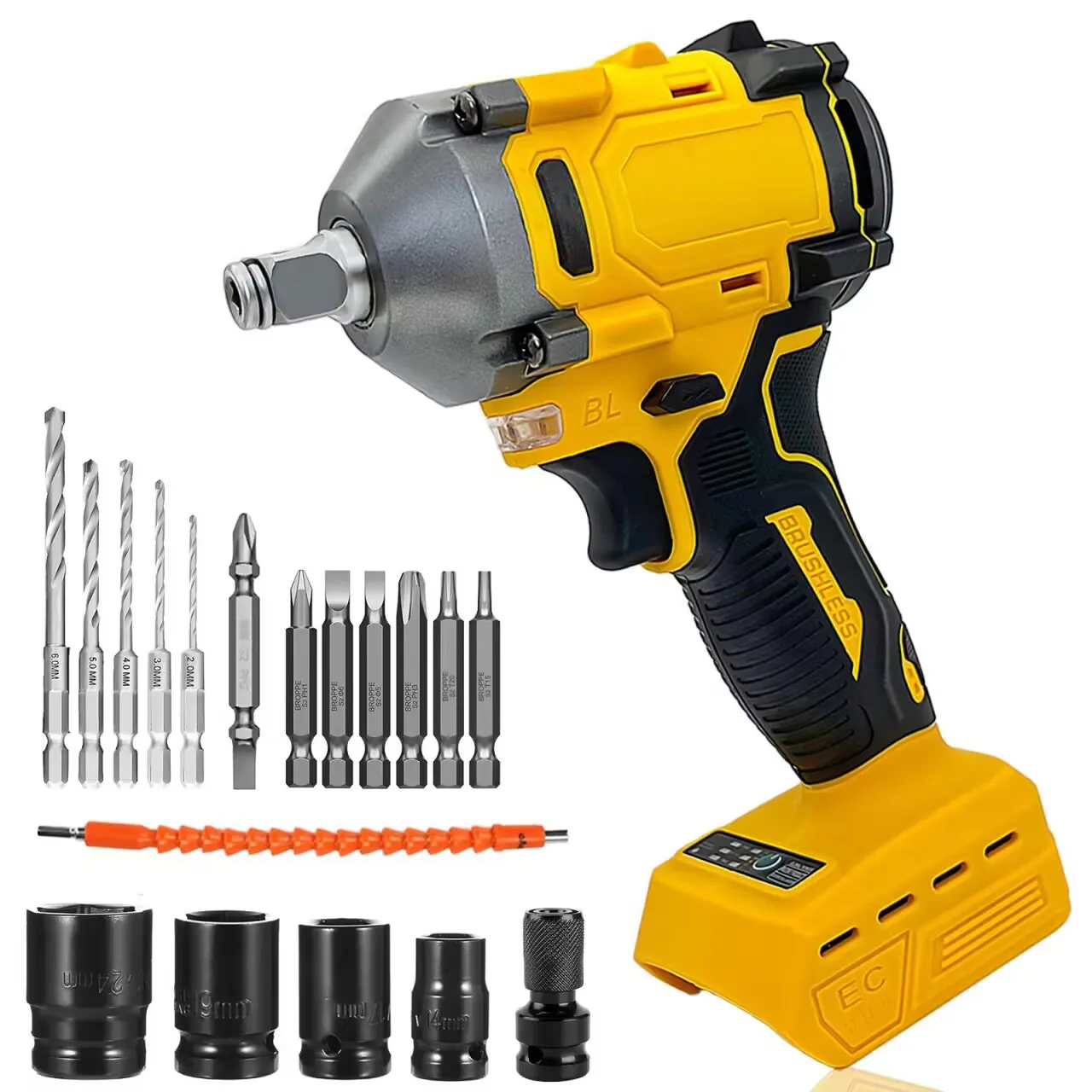 Cordless Impact Wrench Brushless Impact Gun for Dewalt 18V Battery,1/2 inch Electric Impact Driver W/18pcs Accessories Tool Only