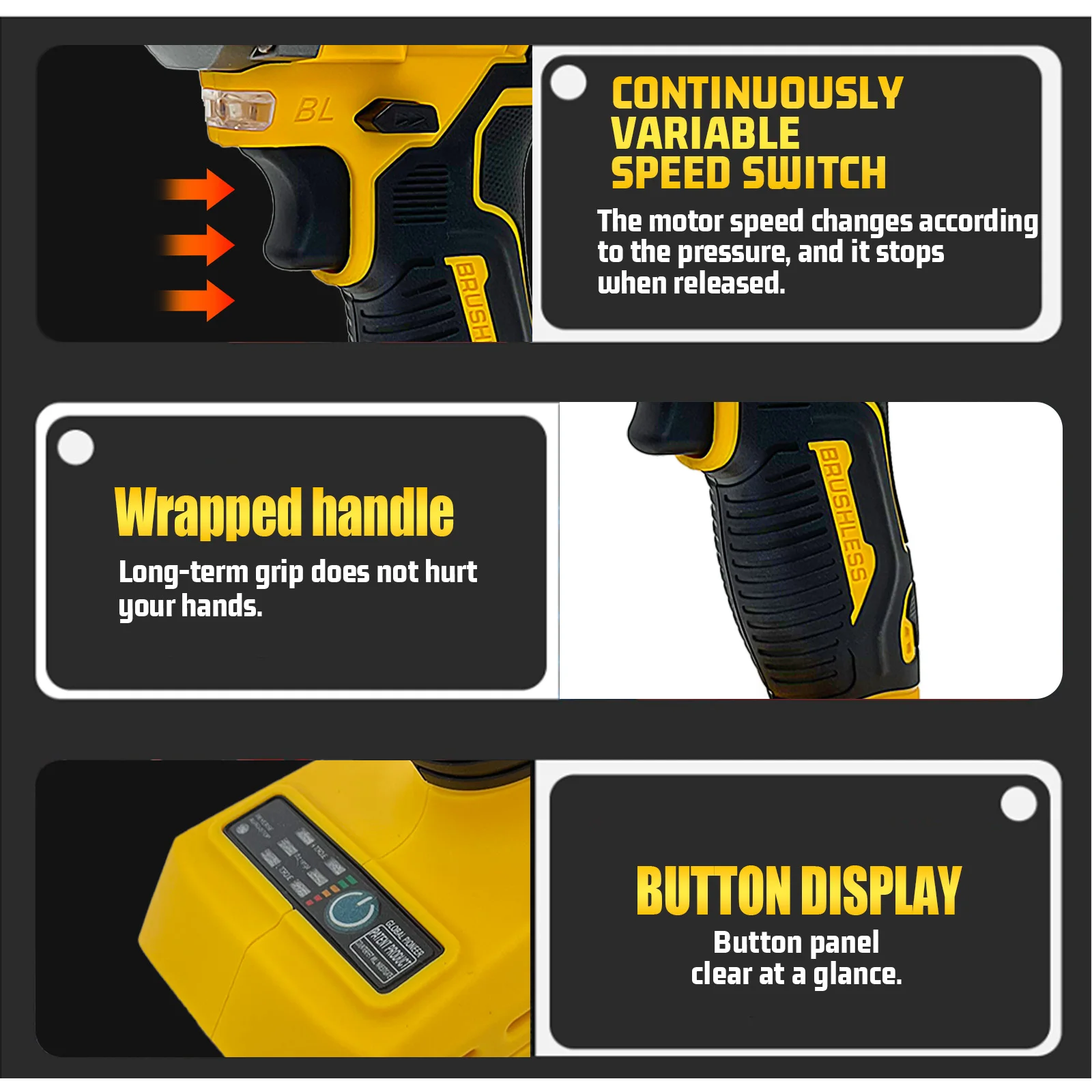 Cordless Impact Wrench Brushless Impact Gun for Dewalt 18V Battery,1/2 inch Electric Impact Driver W/18pcs Accessories Tool Only