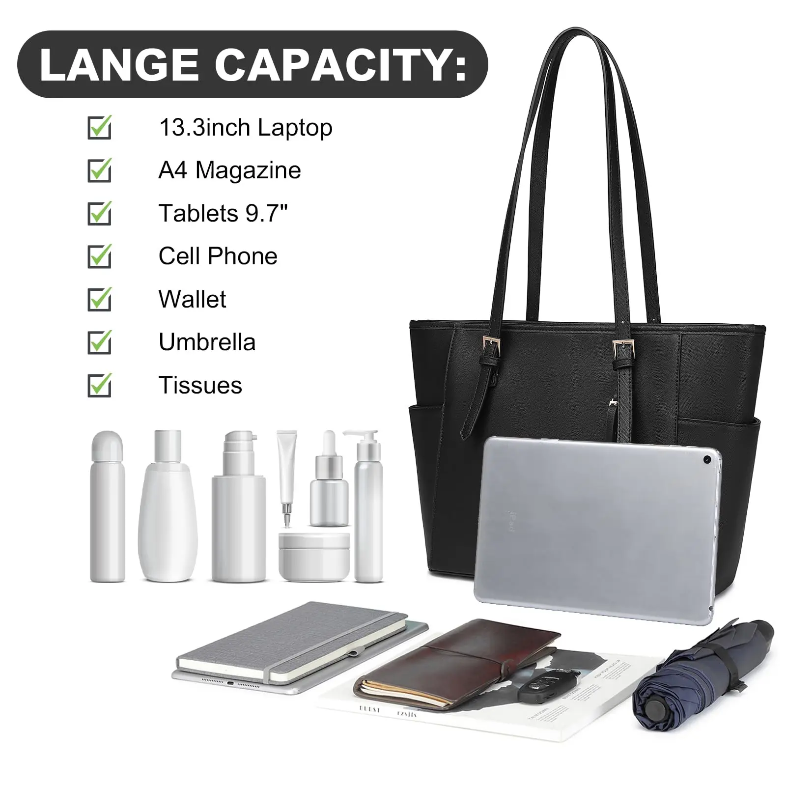 Miss Lulu Women's Large Tote Bag - Adjustable Strap Shoulder Bag for Office, School & Everyday Use