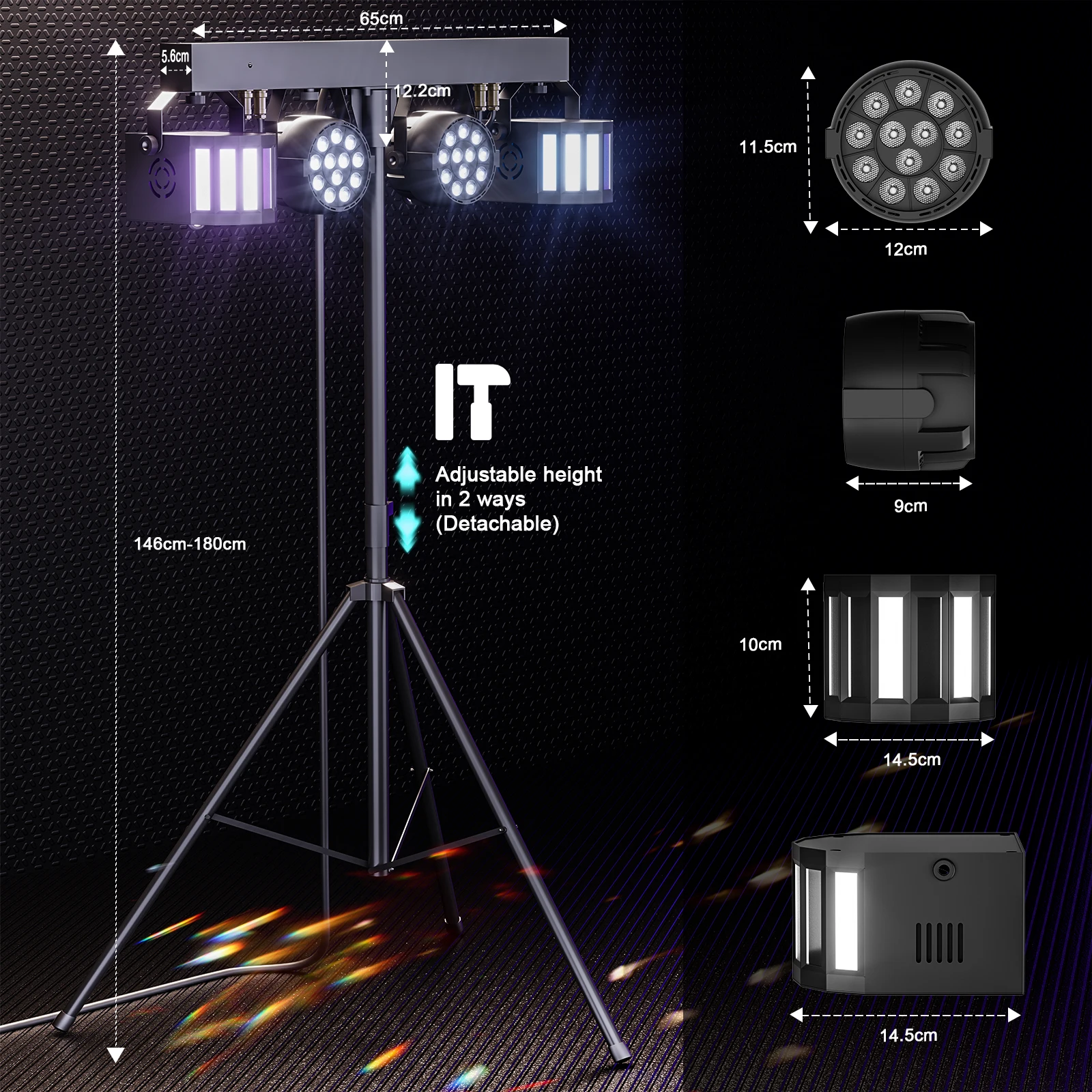 LeLeght 60W Combination Bracket Lights 3/6/15CH Suitable for Churches Concerts Weddings Birthday Parties KTV With Carry Bag