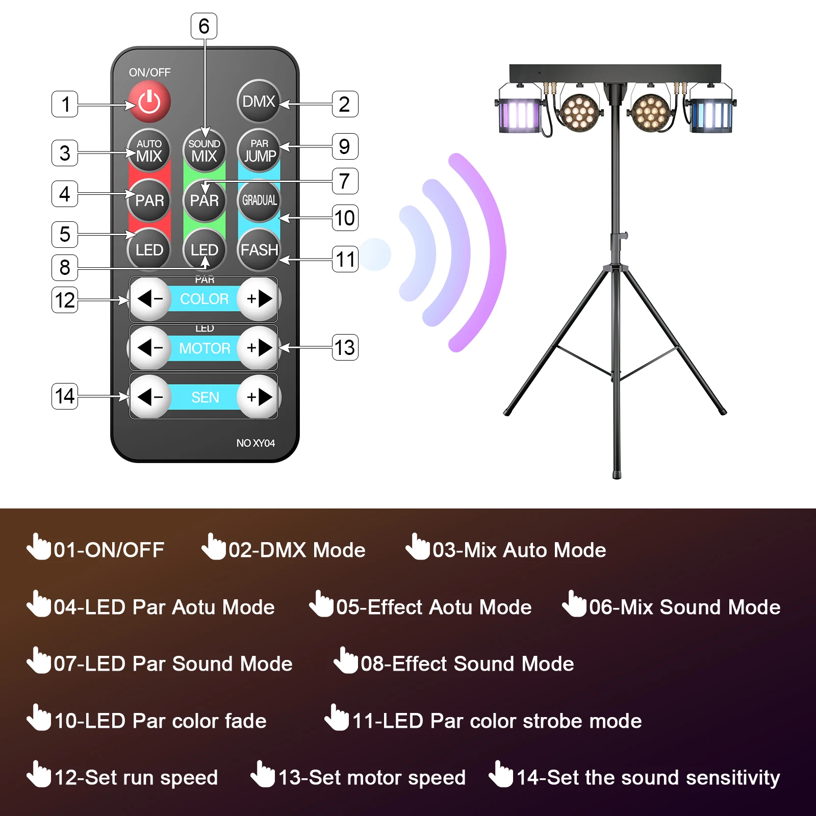 LeLeght 60W Combination Bracket Lights 3/6/15CH Suitable for Churches Concerts Weddings Birthday Parties KTV With Carry Bag