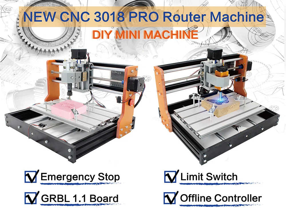 【EU】RATTM 3018 Pro Orange 3-Axis CNC GRBL Control Laser Engraving Cutter with Emergency Stop Switch