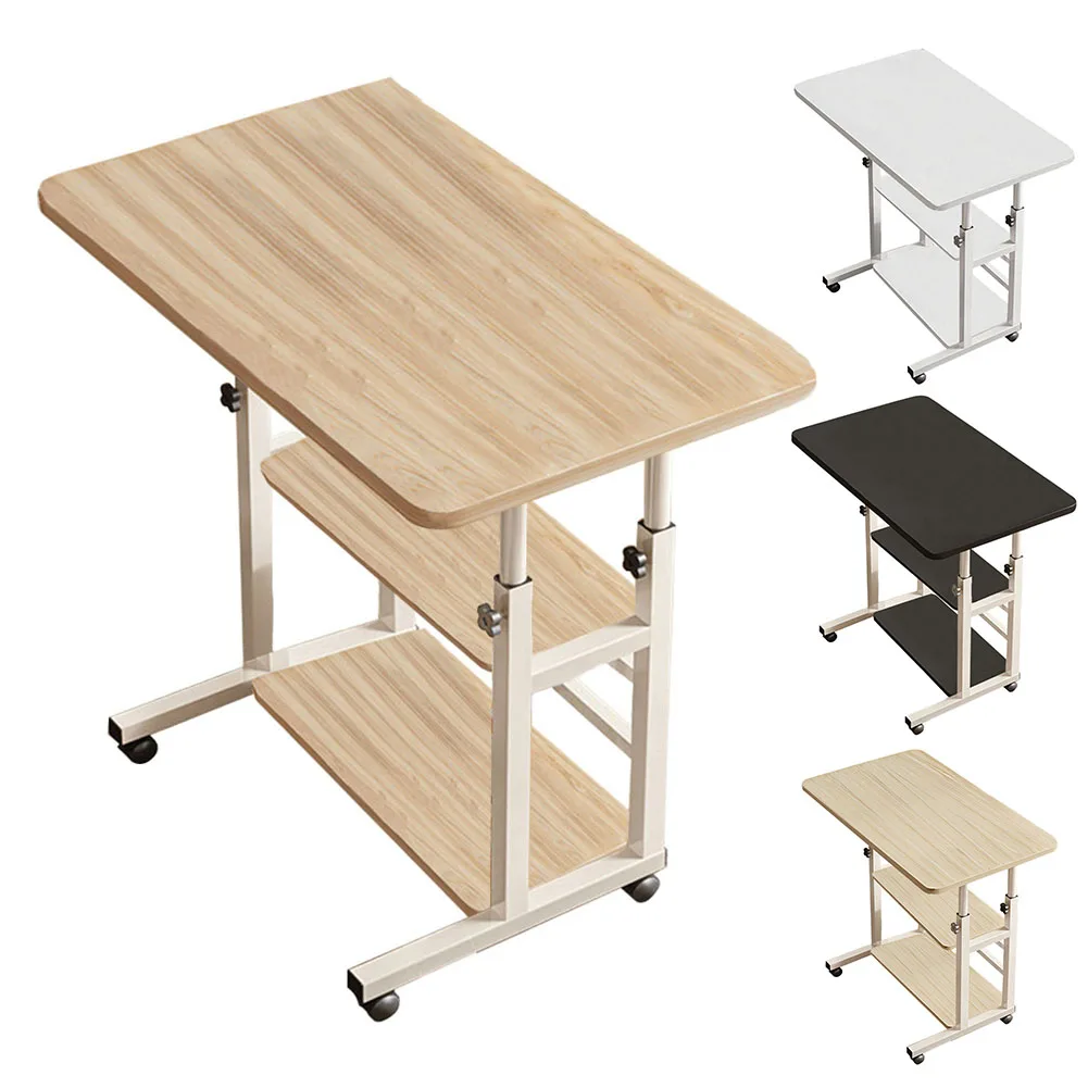 【Lifeideas】Double-Layer Office Desk Movable Bedside Computer Lazy Table with Storage Shelf Laptop White Bedroom Desk Lift Tabl