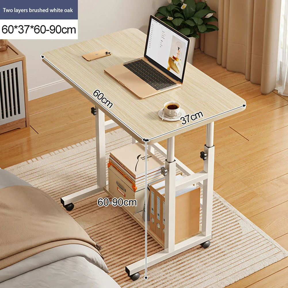 【Lifeideas】Double-Layer Office Desk Movable Bedside Computer Lazy Table with Storage Shelf Laptop White Bedroom Desk Lift Tabl