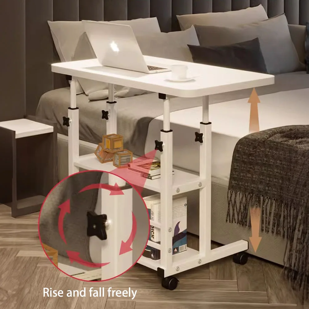 【Lifeideas】Double-Layer Office Desk Movable Bedside Computer Lazy Table with Storage Shelf Laptop White Bedroom Desk Lift Tabl
