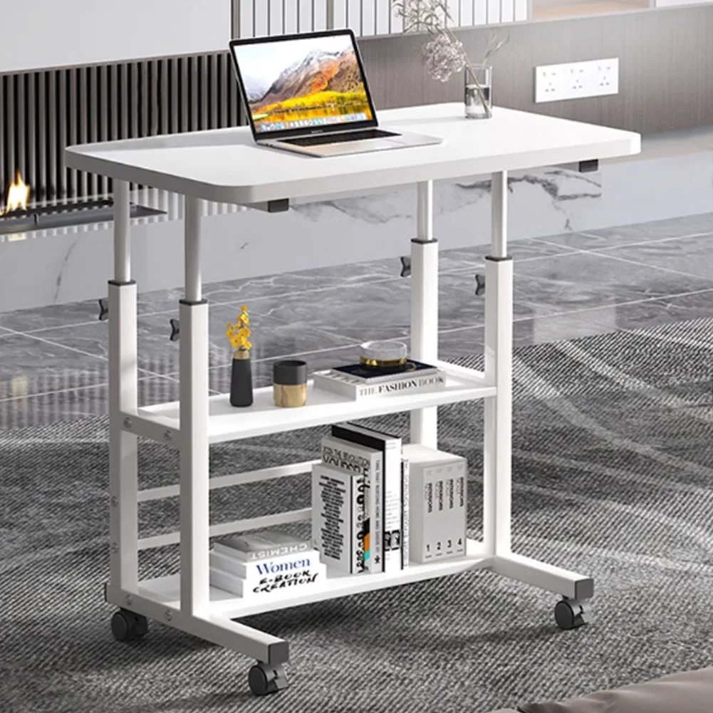 【Lifeideas】Double-Layer Office Desk Movable Bedside Computer Lazy Table with Storage Shelf Laptop White Bedroom Desk Lift Tabl