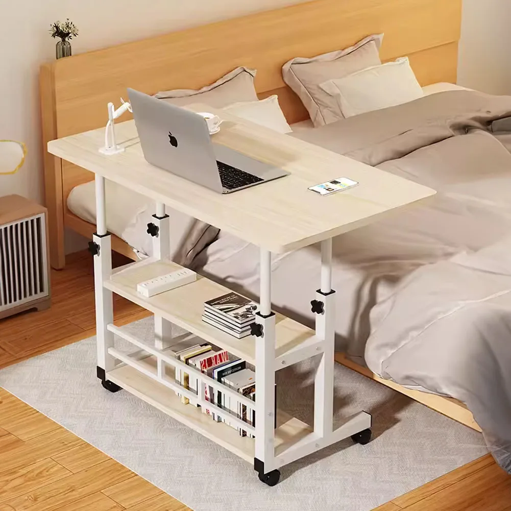 【Lifeideas】Double-Layer Office Desk Movable Bedside Computer Lazy Table with Storage Shelf Laptop White Bedroom Desk Lift Tabl