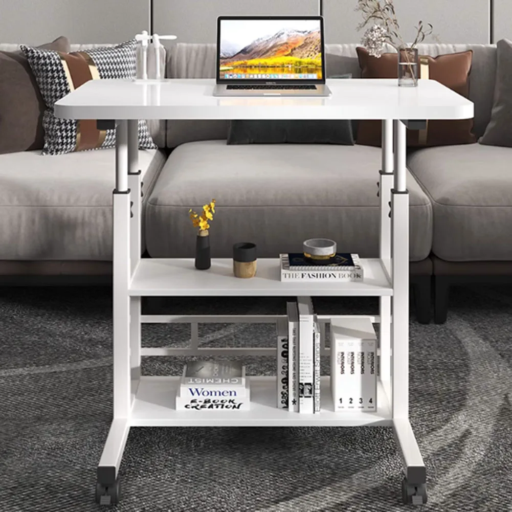 【Lifeideas】Double-Layer Office Desk Movable Bedside Computer Lazy Table with Storage Shelf Laptop White Bedroom Desk Lift Tabl
