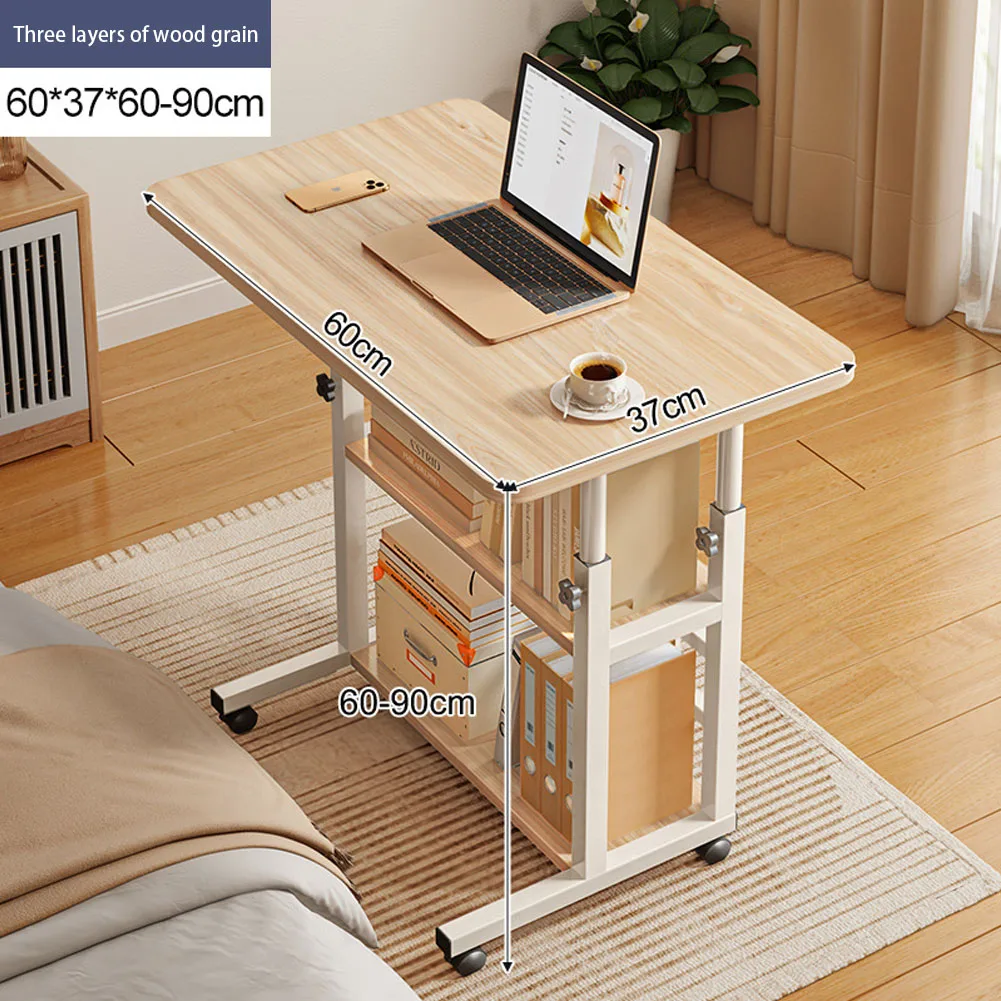 【Lifeideas】Double-Layer Office Desk Movable Bedside Computer Lazy Table with Storage Shelf Laptop White Bedroom Desk Lift Tabl