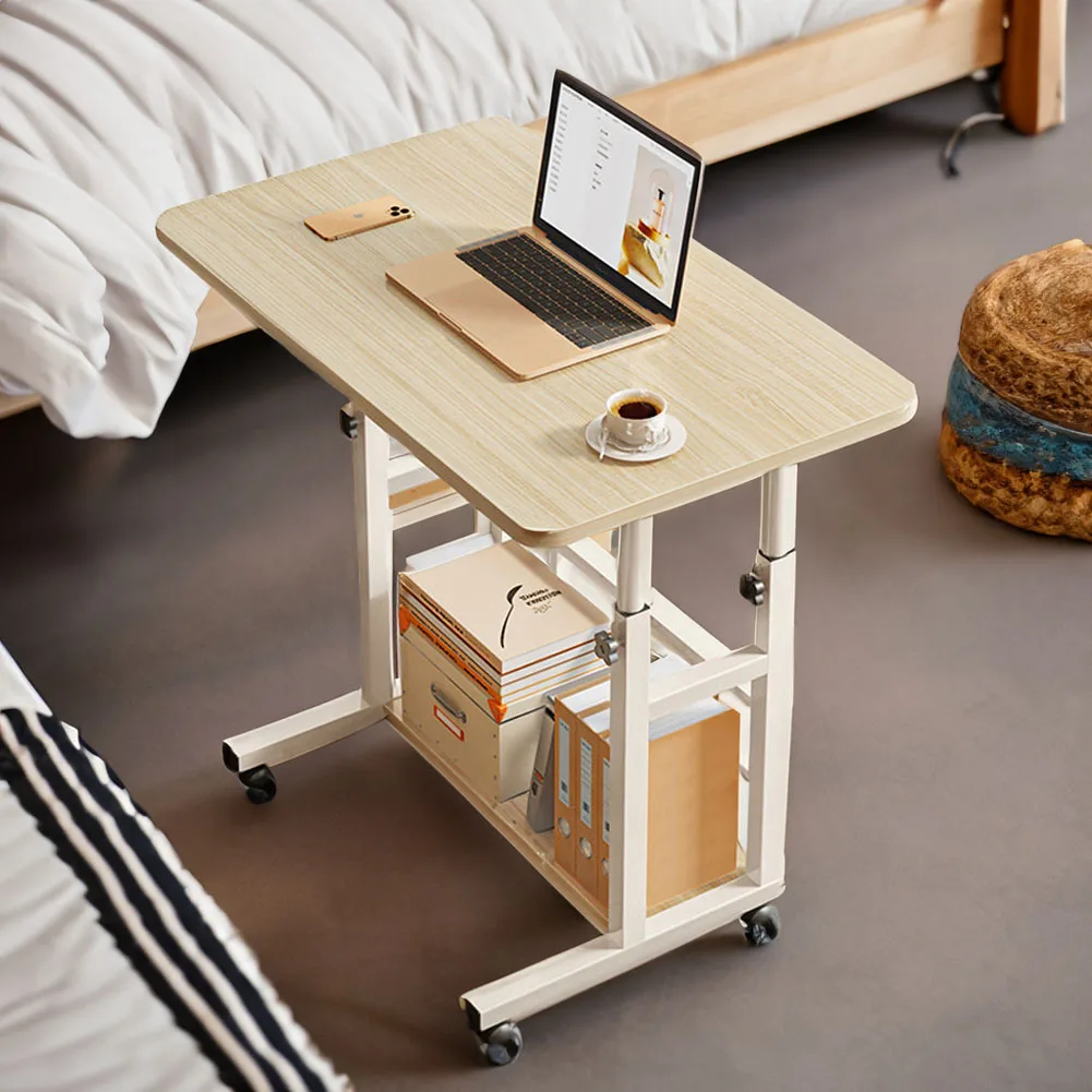 【Lifeideas】Double-Layer Office Desk Movable Bedside Computer Lazy Table with Storage Shelf Laptop White Bedroom Desk Lift Tabl