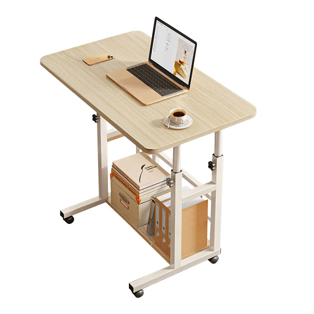 【Lifeideas】Double-Layer Office Desk Movable Bedside Computer Lazy Table with Storage Shelf Laptop White Bedroom Desk Lift Tabl