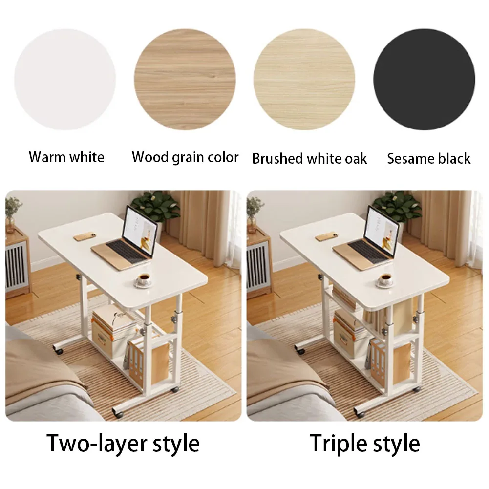 【Lifeideas】Double-Layer Office Desk Movable Bedside Computer Lazy Table with Storage Shelf Laptop White Bedroom Desk Lift Tabl
