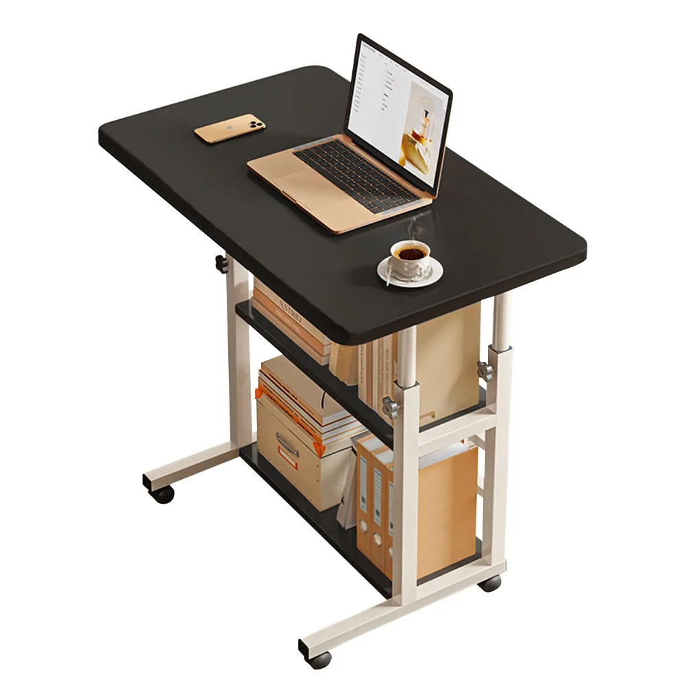 【Lifeideas】Double-Layer Office Desk Movable Bedside Computer Lazy Table with Storage Shelf Laptop White Bedroom Desk Lift Tabl