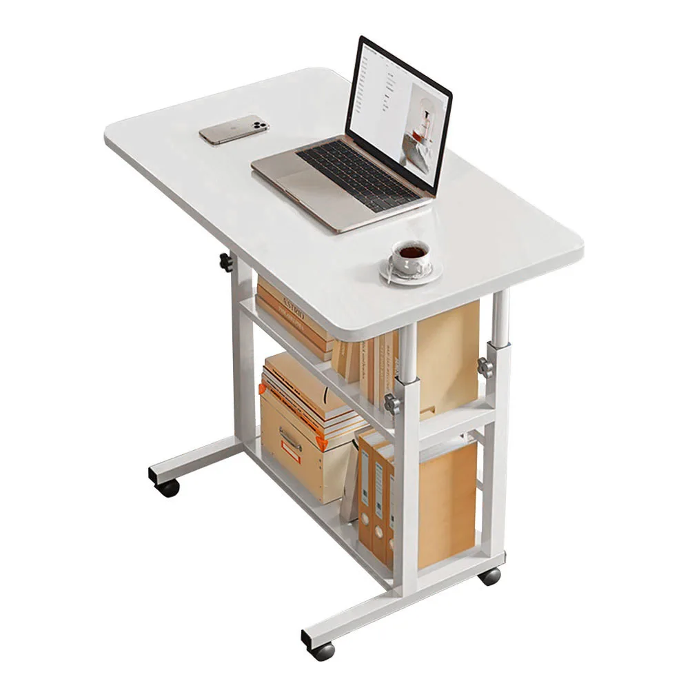 【Lifeideas】Double-Layer Office Desk Movable Bedside Computer Lazy Table with Storage Shelf Laptop White Bedroom Desk Lift Tabl