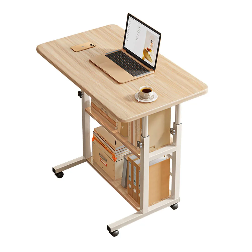 【Lifeideas】Double-Layer Office Desk Movable Bedside Computer Lazy Table with Storage Shelf Laptop White Bedroom Desk Lift Tabl