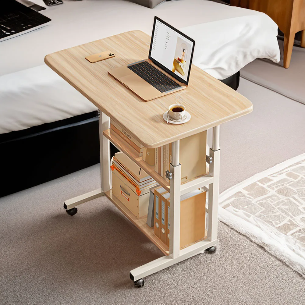【Lifeideas】Double-Layer Office Desk Movable Bedside Computer Lazy Table with Storage Shelf Laptop White Bedroom Desk Lift Tabl