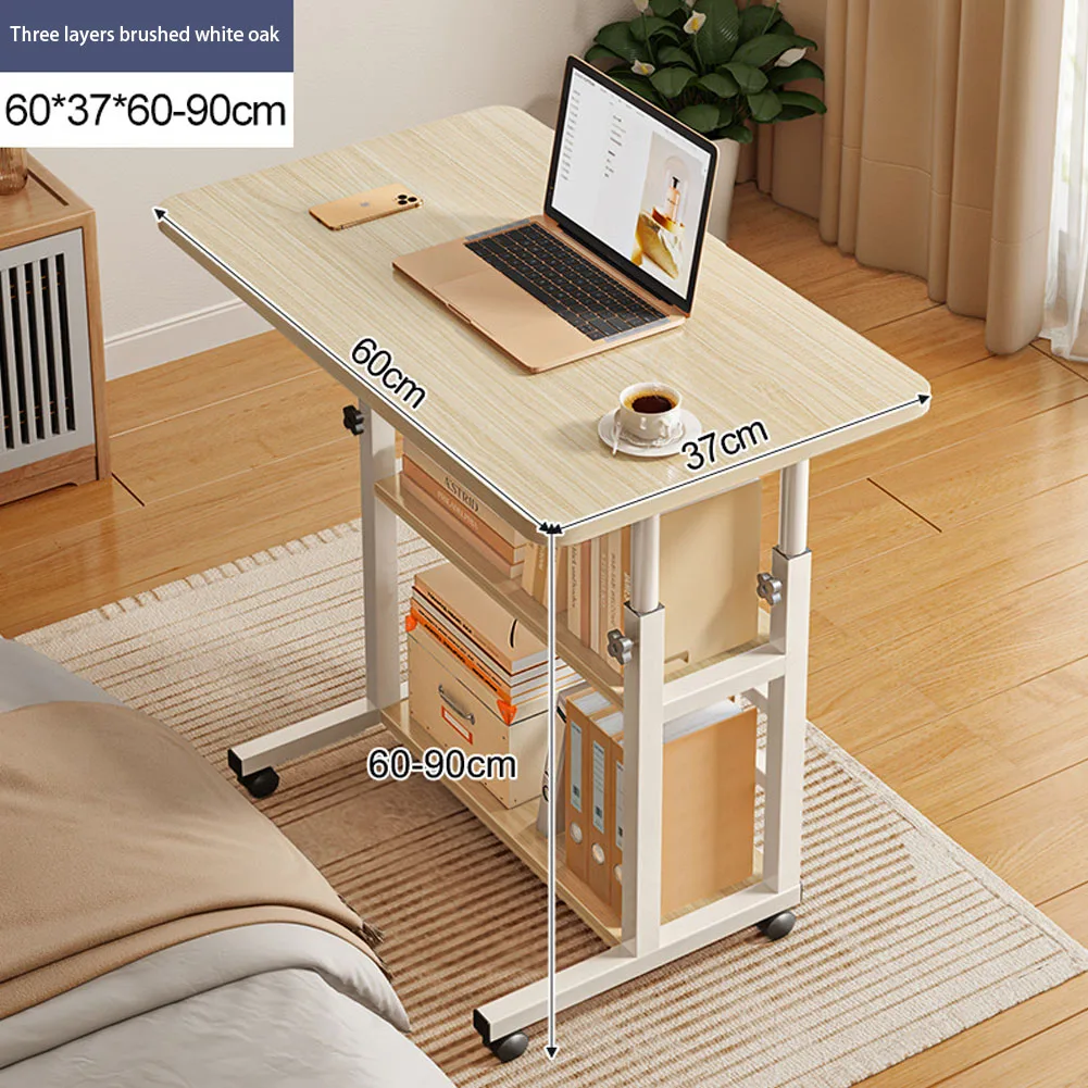 【Lifeideas】Double-Layer Office Desk Movable Bedside Computer Lazy Table with Storage Shelf Laptop White Bedroom Desk Lift Tabl