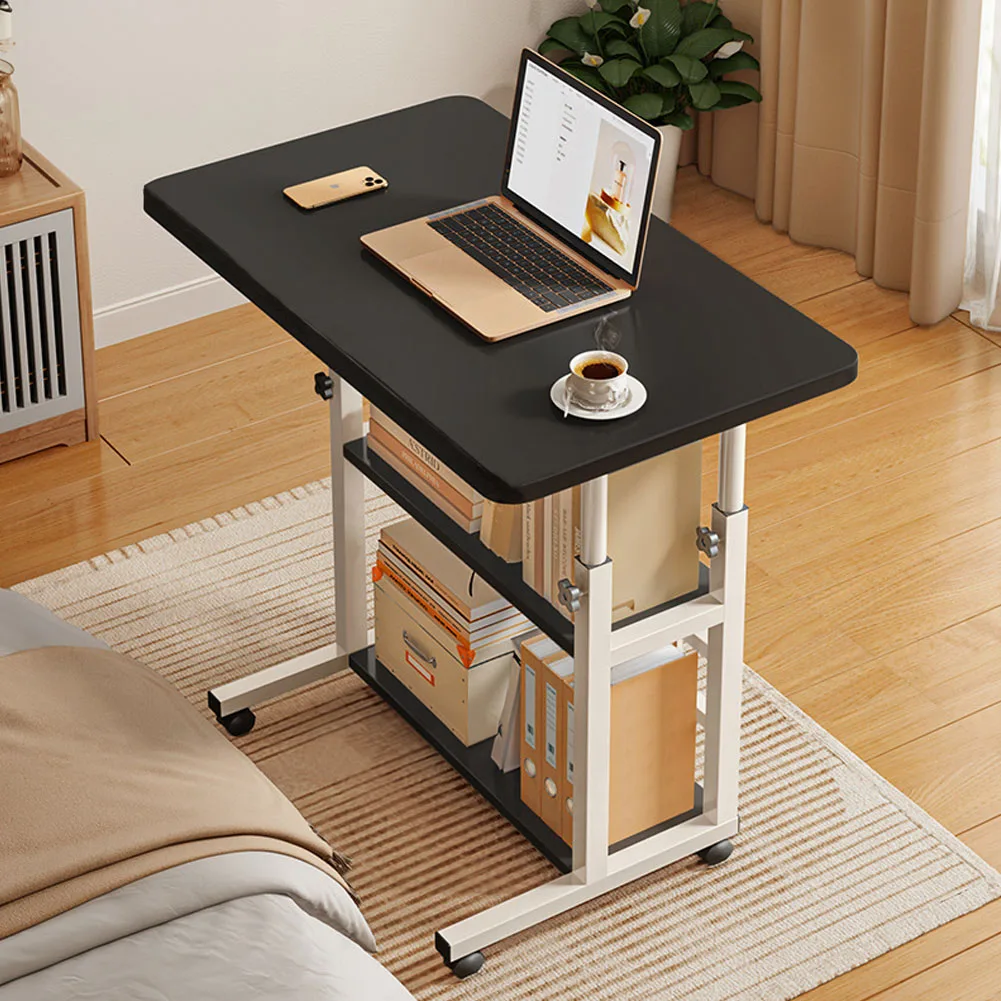 【Lifeideas】Double-Layer Office Desk Movable Bedside Computer Lazy Table with Storage Shelf Laptop White Bedroom Desk Lift Tabl