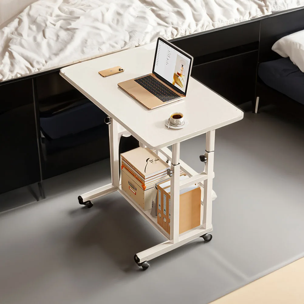 【Lifeideas】Double-Layer Office Desk Movable Bedside Computer Lazy Table with Storage Shelf Laptop White Bedroom Desk Lift Tabl