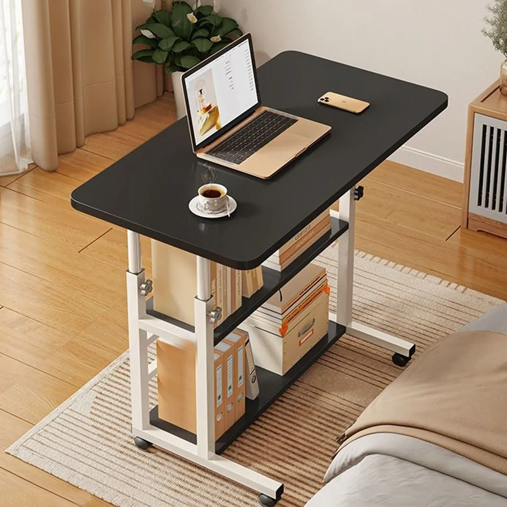 【Lifeideas】Double-Layer Office Desk Movable Bedside Computer Lazy Table with Storage Shelf Laptop White Bedroom Desk Lift Tabl
