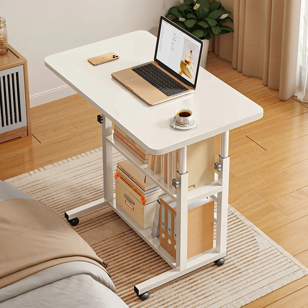 【Lifeideas】Double-Layer Office Desk Movable Bedside Computer Lazy Table with Storage Shelf Laptop White Bedroom Desk Lift Tabl