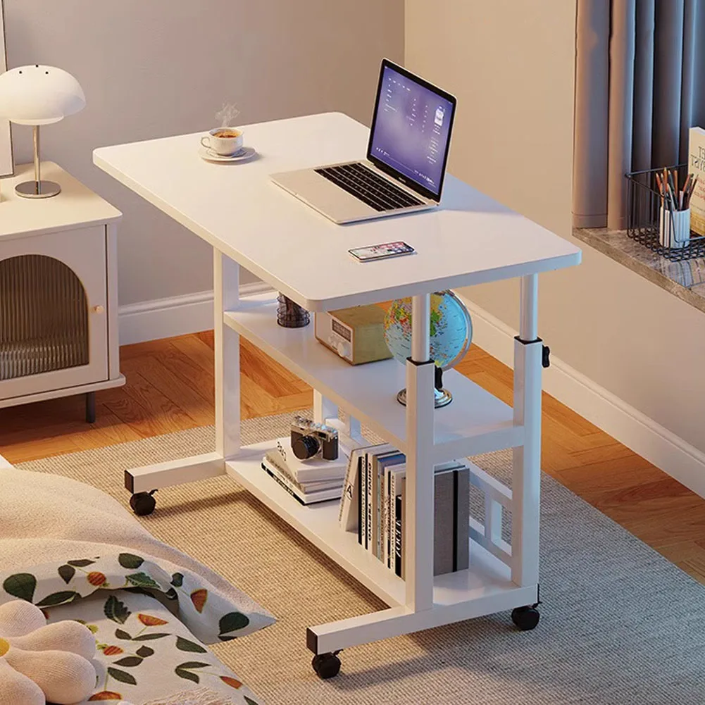 【Lifeideas】Double-Layer Office Desk Movable Bedside Computer Lazy Table with Storage Shelf Laptop White Bedroom Desk Lift Tabl