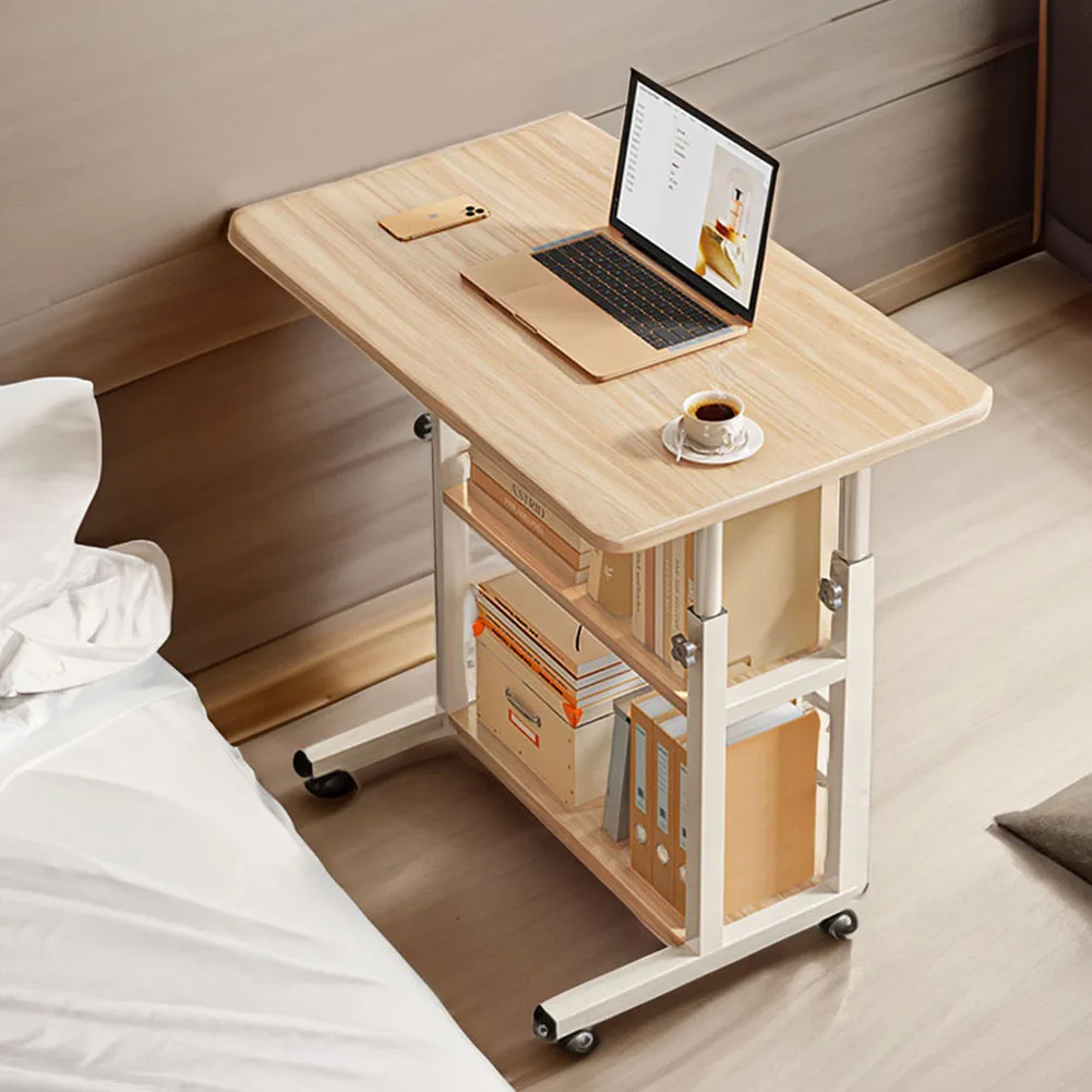 【Lifeideas】Double-Layer Office Desk Movable Bedside Computer Lazy Table with Storage Shelf Laptop White Bedroom Desk Lift Tabl