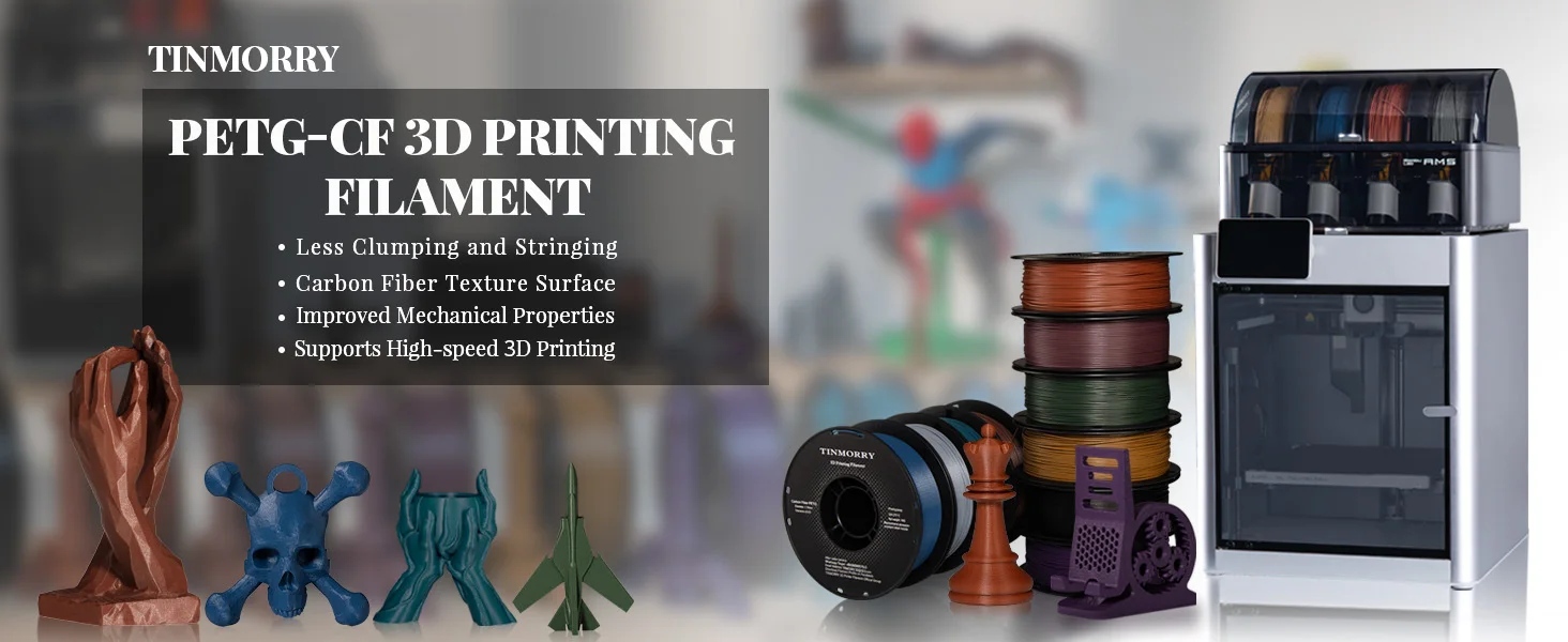 TINMORRY 2/4/10 pack PETG-CF/ PETG-ECO/ PLA/ TPU 3D Printing Filament for FDM 3D Printers, 1.75mm, 1 KG 1 Spool
