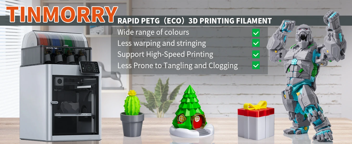 TINMORRY 2/4/10 pack PETG-CF/ PETG-ECO/ PLA/ TPU 3D Printing Filament for FDM 3D Printers, 1.75mm, 1 KG 1 Spool