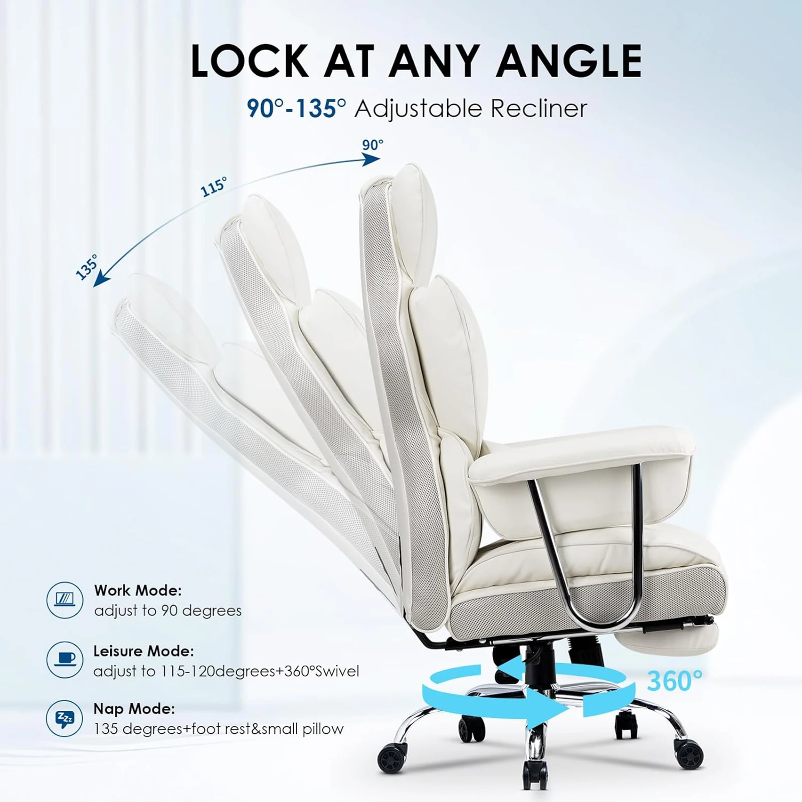 Executive Office Desk Chairs PU Computer Recliner Heavy Duty Leather Chair Home Ergonomic Office Chairs with Footrest