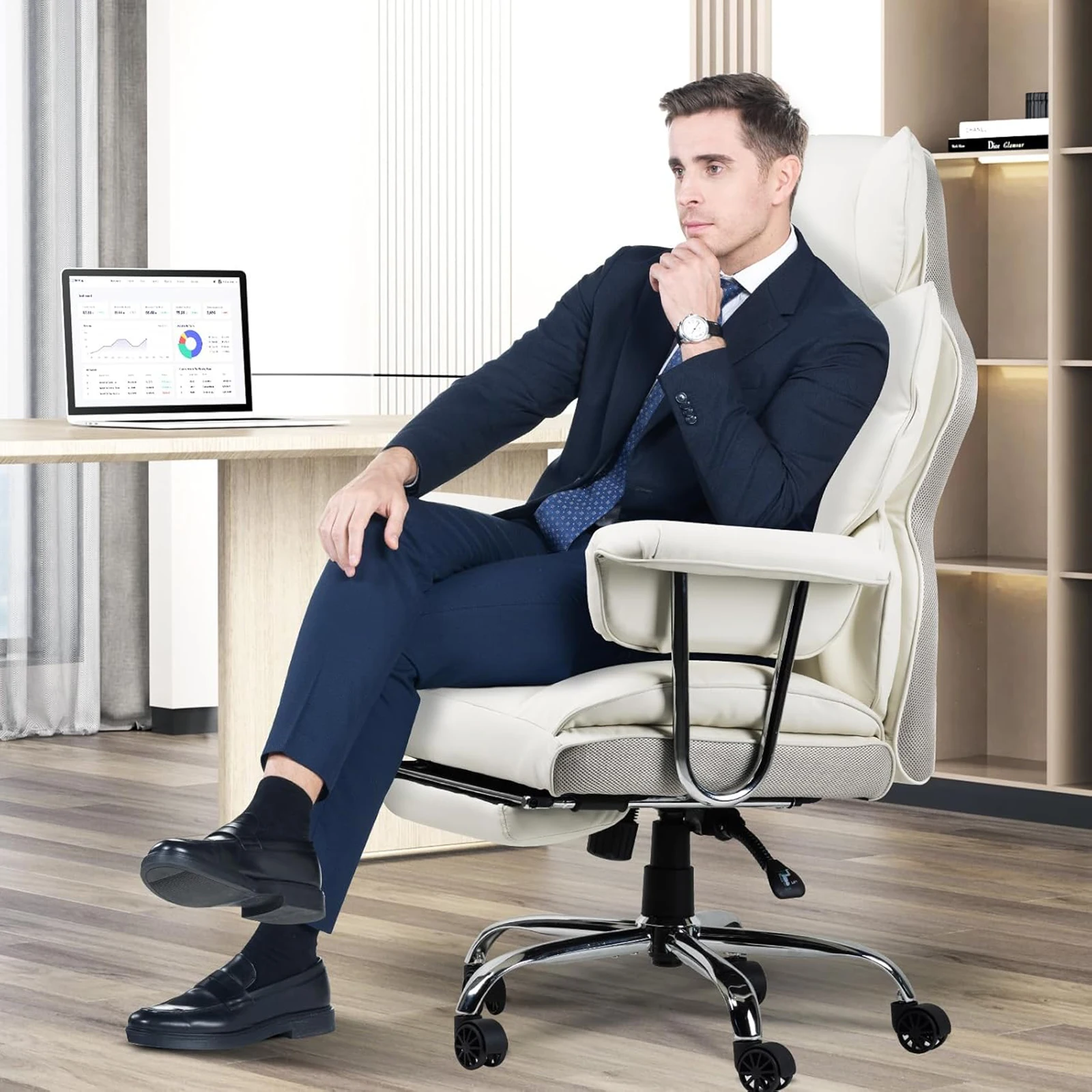 Executive Office Desk Chairs PU Computer Recliner Heavy Duty Leather Chair Home Ergonomic Office Chairs with Footrest