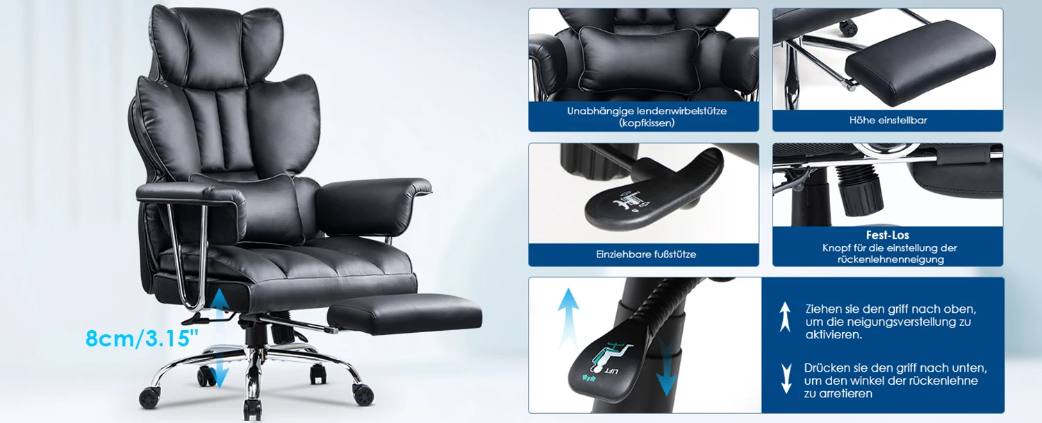 Executive Office Desk Chairs PU Computer Recliner Heavy Duty Leather Chair Home Ergonomic Office Chairs with Footrest