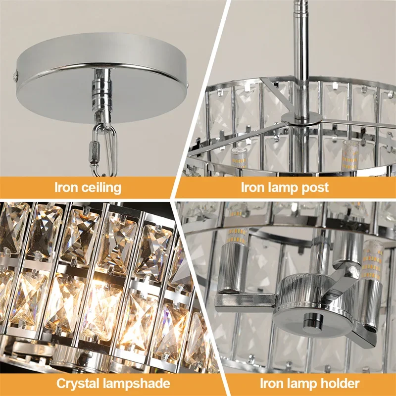 Modern Pendant Light Led Crystal Chandelier Kitchen Island Hanging Ceiling Lamp Living Bedroom Retro Luxury Plafon Home Decorate