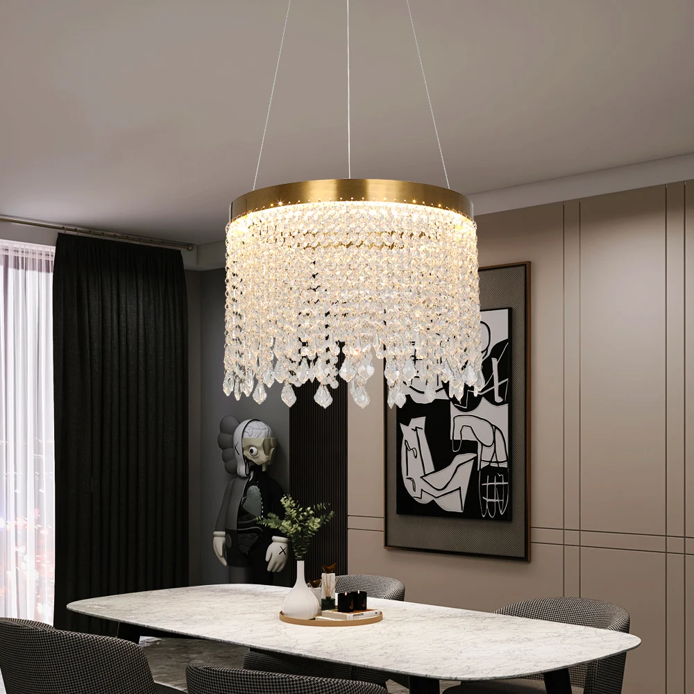 Modern Pendant Light Led Crystal Chandelier Kitchen Island Hanging Ceiling Lamp Living Bedroom Retro Luxury Plafon Home Decorate