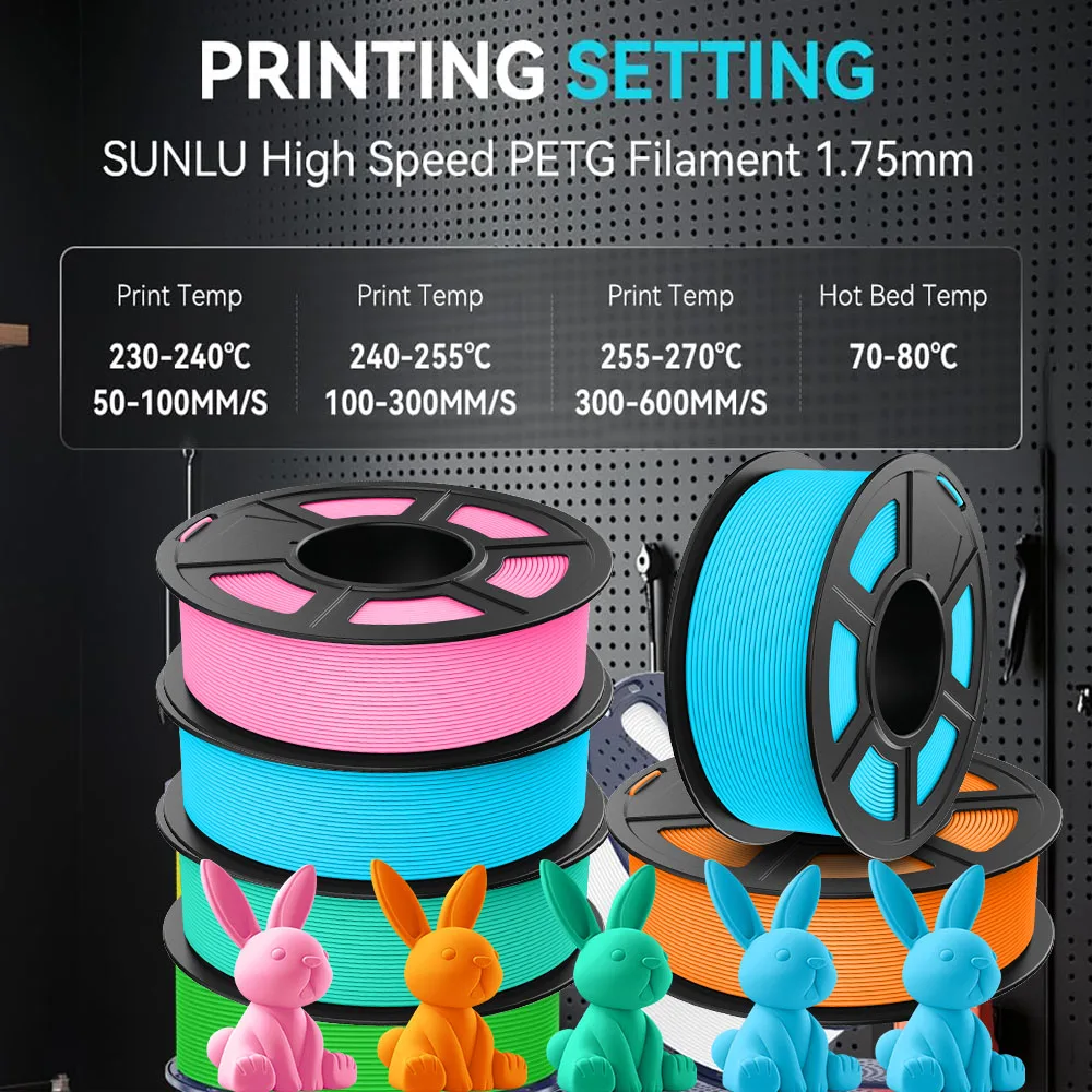 JAYO 10 Rolls 3D High Speed Matte PETG / High Speed Matte PLA 1.75mm 30mm/s - 600mm/s Print Range PETG /PLA 3D Printer Filament