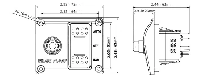 3 Way Bilge Pump Switch Panel Auto Off Manual 12V 24V with Built in 15A Circuit Breaker