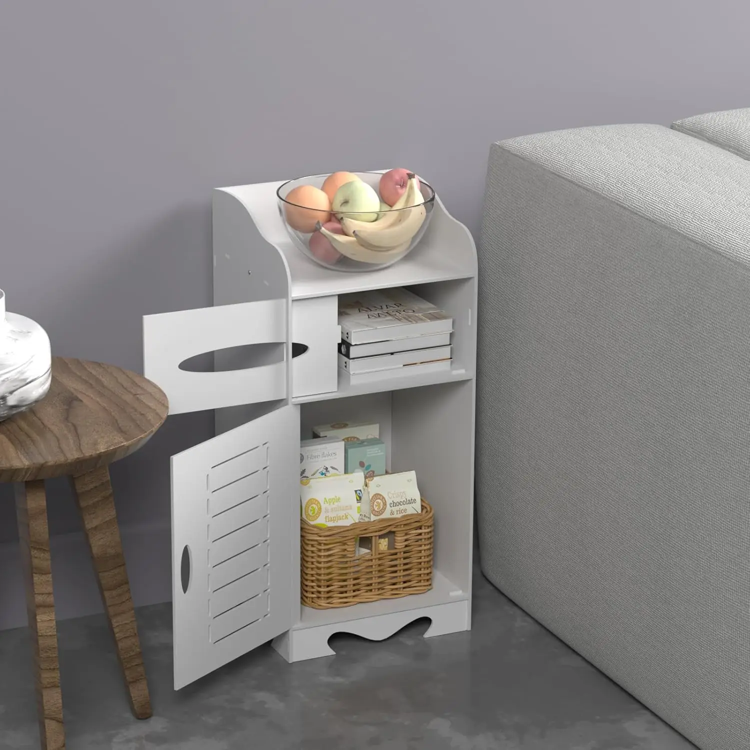 White Waterproof Bathroom Storage Cabinet with Door & Shelves,Free Standing Floor Cabinet for Bathroom, Kitchen, Laundry Room