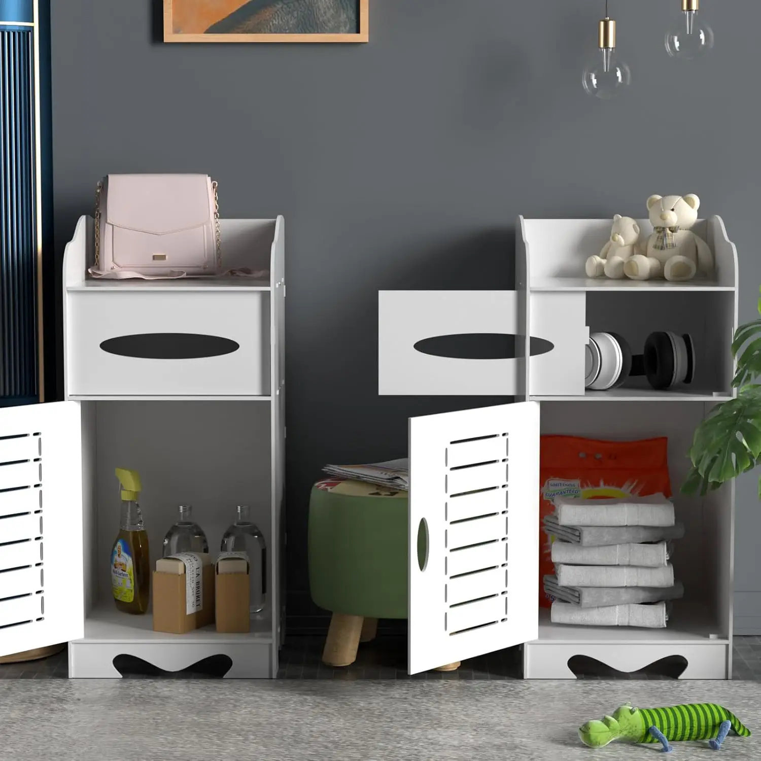 White Waterproof Bathroom Storage Cabinet with Door & Shelves,Free Standing Floor Cabinet for Bathroom, Kitchen, Laundry Room