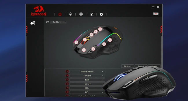 Redragon M991 Wireless Gaming Mouse 26000 DPI 3-Mode Gamer 9 Macro Buttons RGB Backlight Mice, Black