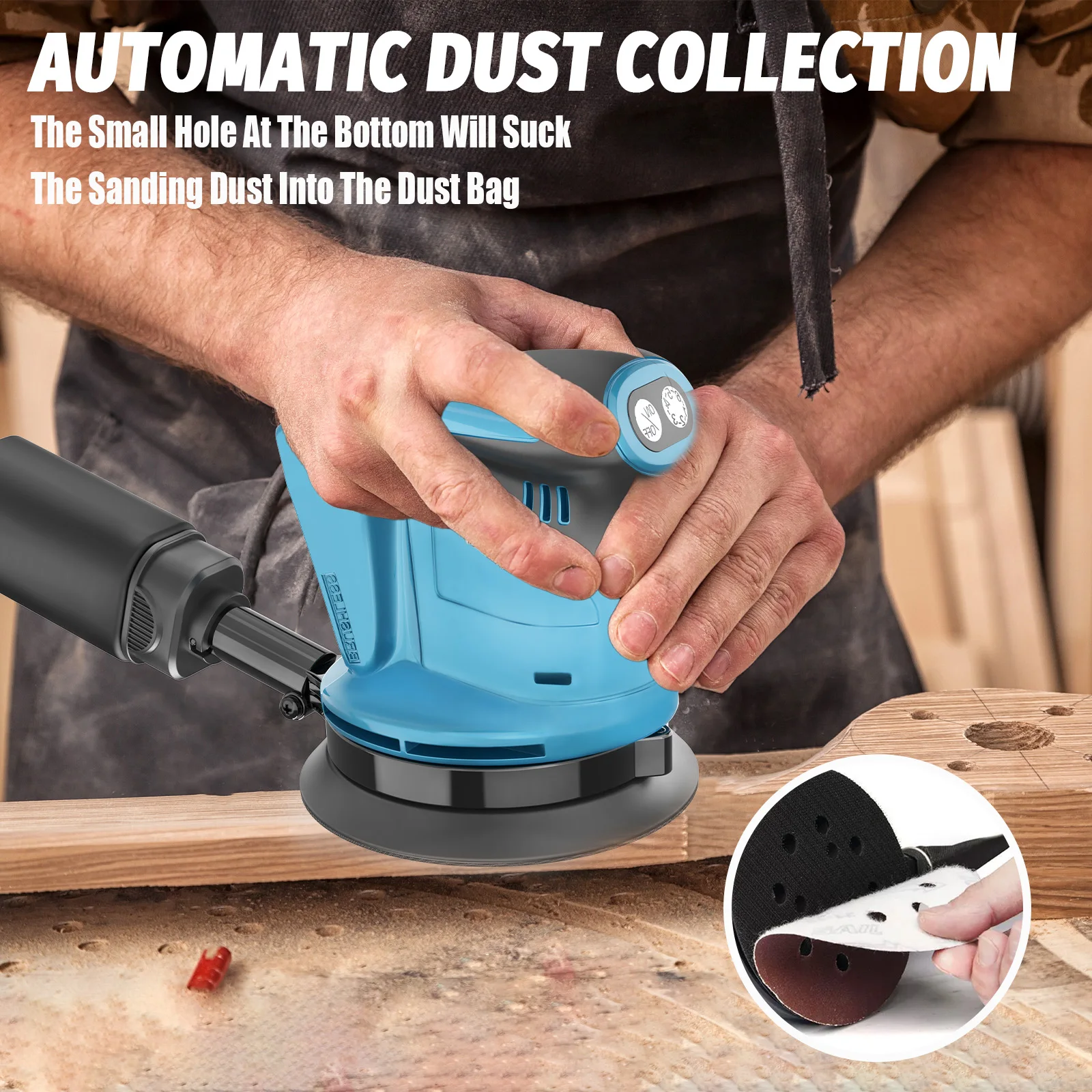 2 Battery Cordless Random Orbital Sander 125mm, Brushless Eccentric Orbital Sander 6 Speed with Dust Bag Replace for Makita 18v