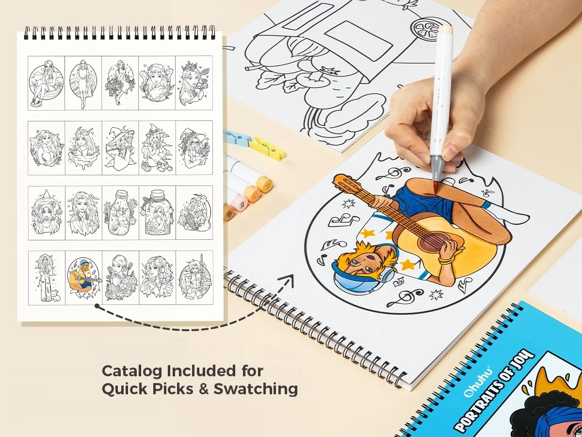 Ohuhu Anti-Stress Colouring Book Double-Sided Bleed-Resistant Paper Mindfulness Designs for Relaxation Spiral Bound Art Therapy