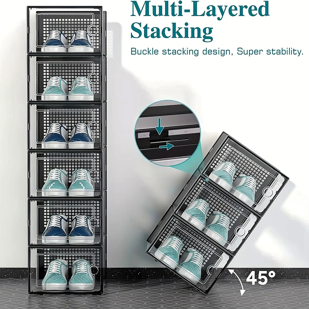 12x stackable transparent shoe box storage box multi-layer assembly storage rack shoe cabinet