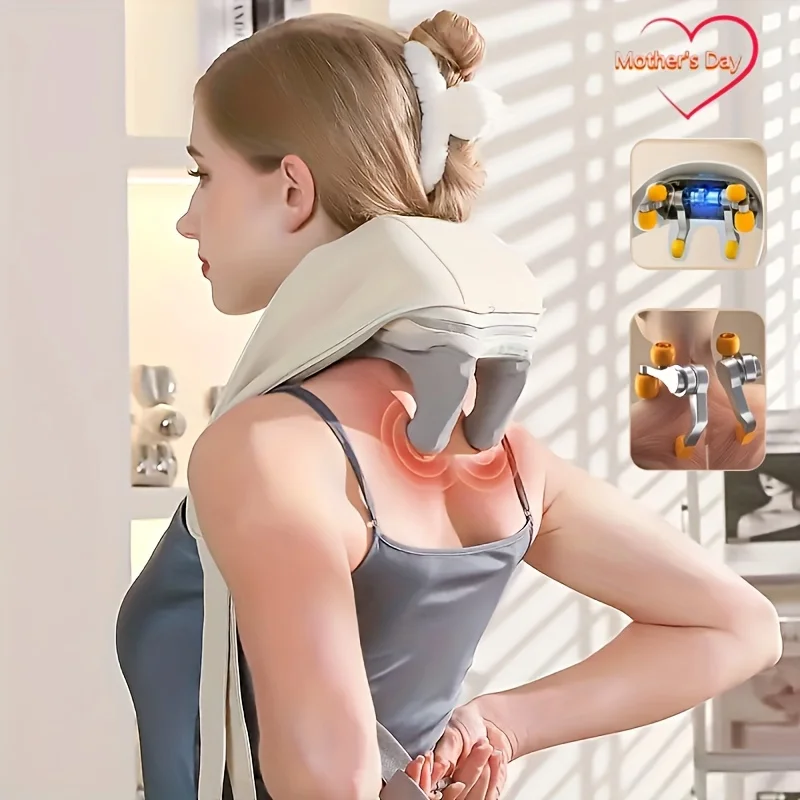 Electric Neck Shoulder Massager Wireless Trapezius Muscles Back Massage Pillow Cervical Back Massage Shawl for Parents Gifts