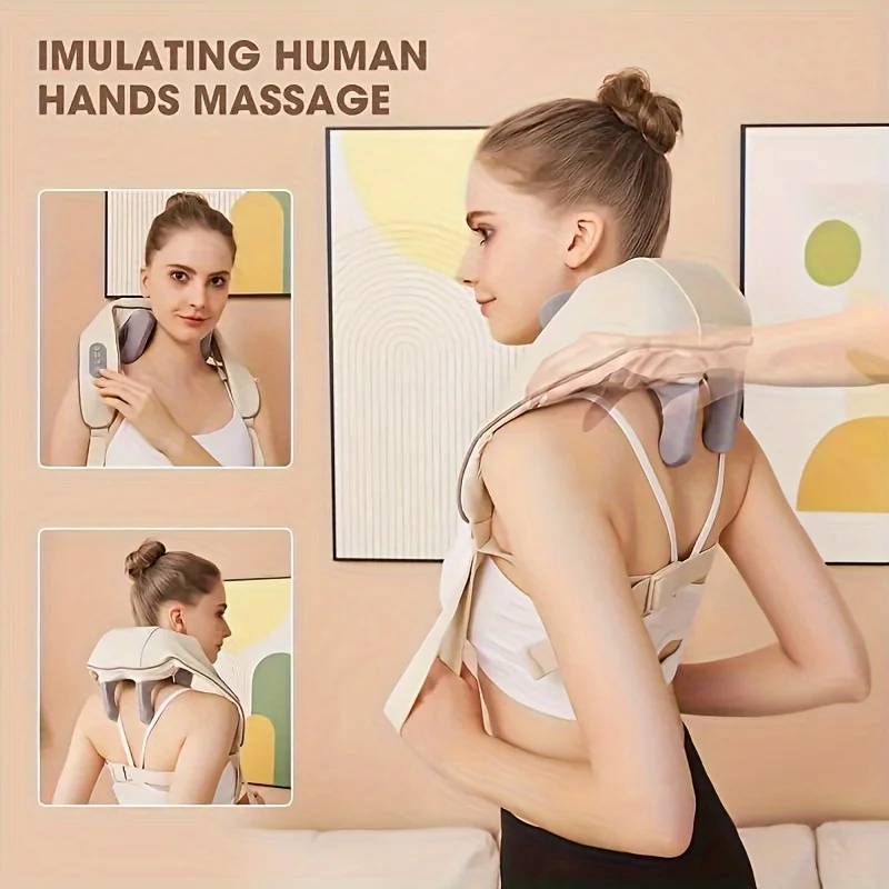 Electric Neck Shoulder Massager Wireless Trapezius Muscles Back Massage Pillow Cervical Back Massage Shawl for Parents Gifts