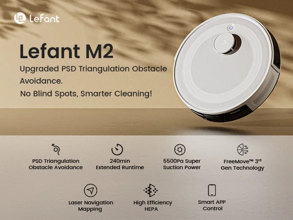 LEFANT M2 Robot Vacuum Cleaner, Laser Navigation dToF, 6000Pa, Anti-Tangle, Selected Area Cleaning, Ideal for Pet Hair, Carpets