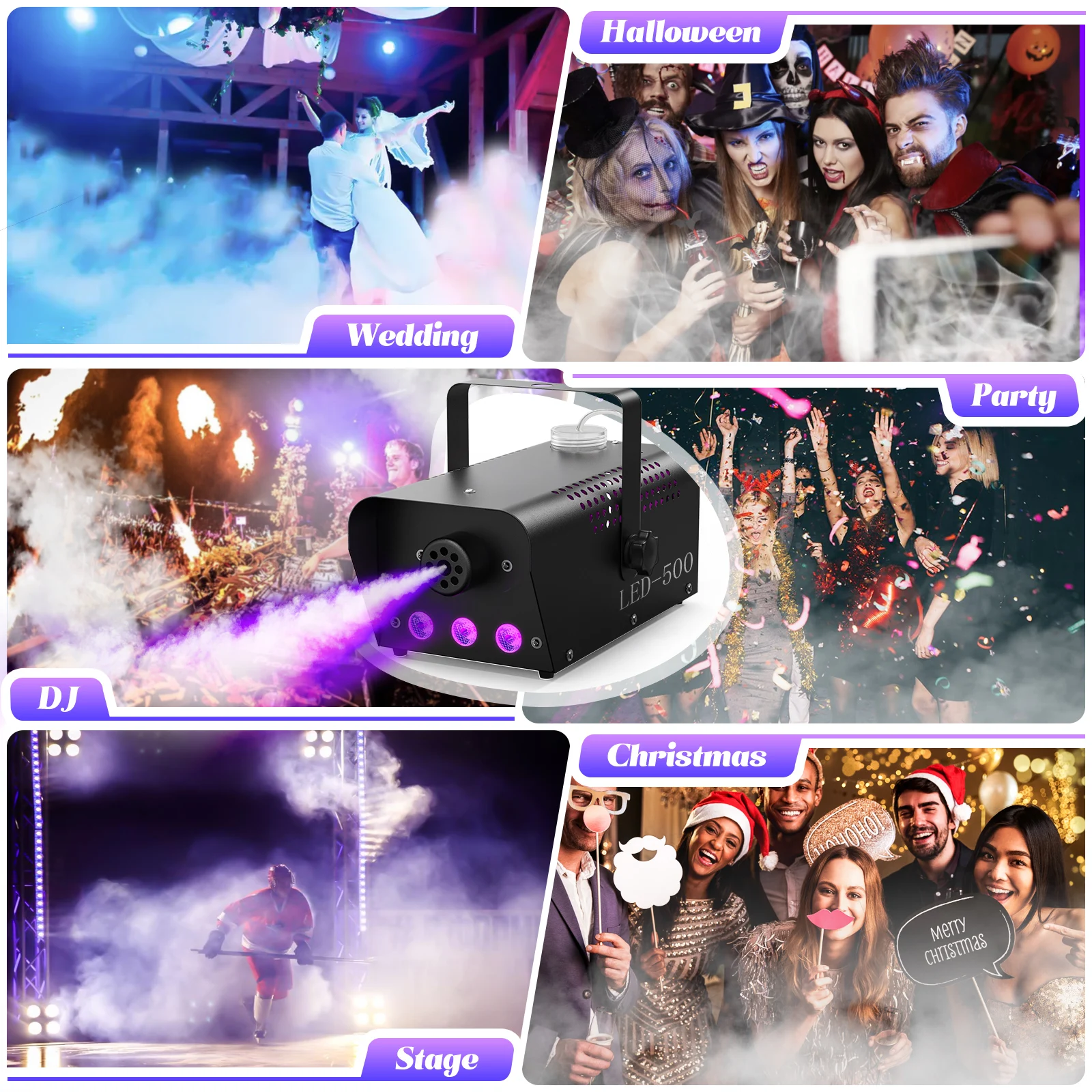 LeLeght 500W RGB LED Colorful Smoke Machine LED Remote Fogger Ejector for Disco DJ Show Wedding Stage Light Effects Fog Machine