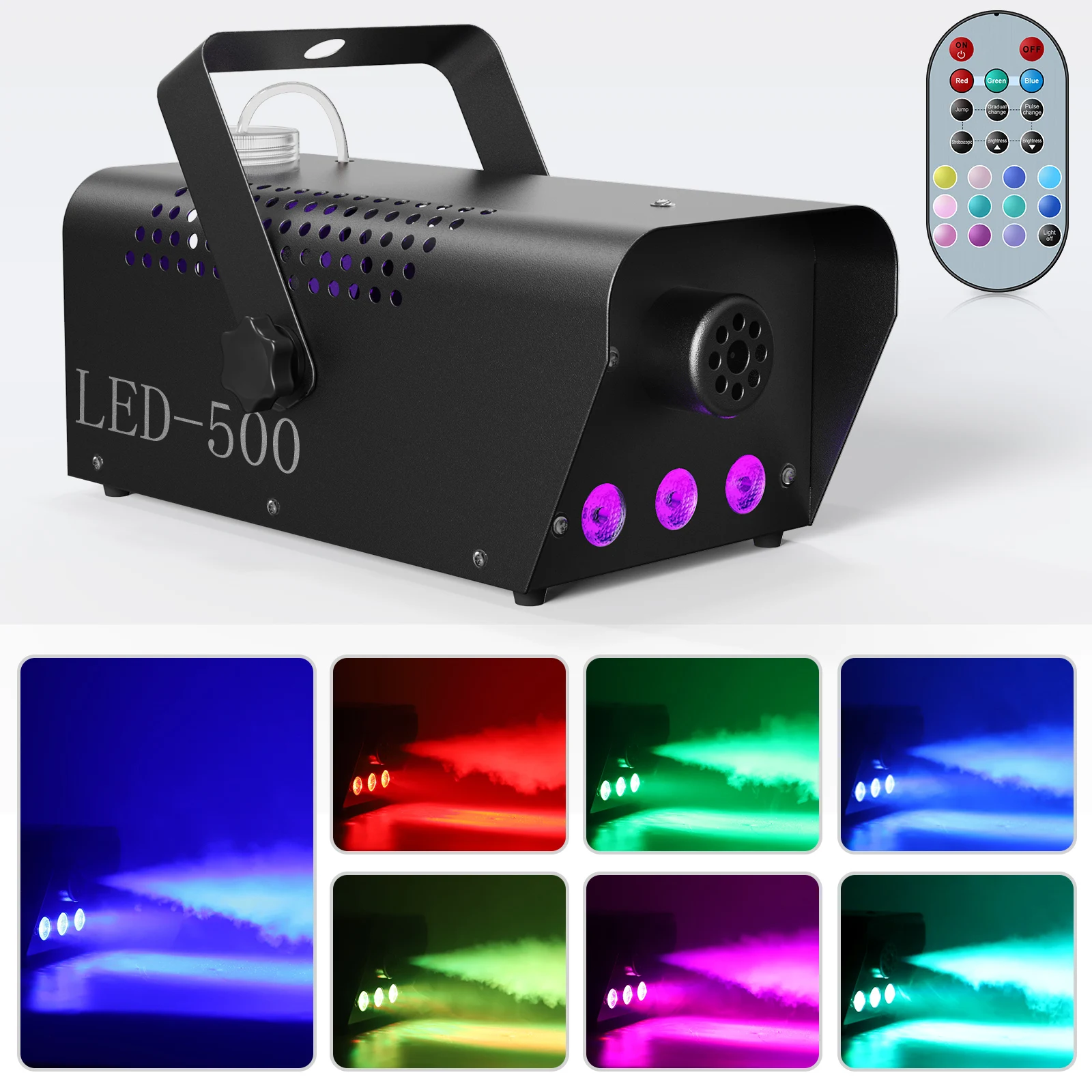 LeLeght 500W RGB LED Colorful Smoke Machine LED Remote Fogger Ejector for Disco DJ Show Wedding Stage Light Effects Fog Machine